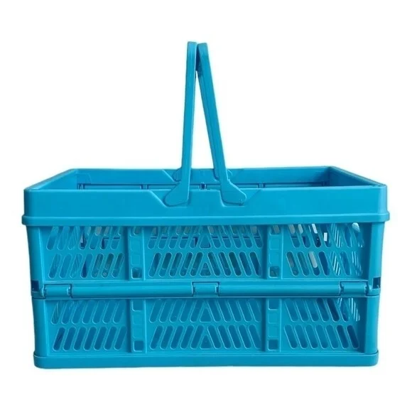 Blue Plastic Foldable Storage Basket 15"x10"x8" Organizer Bin Bathroom Toys G+ - Picture 4 of 6